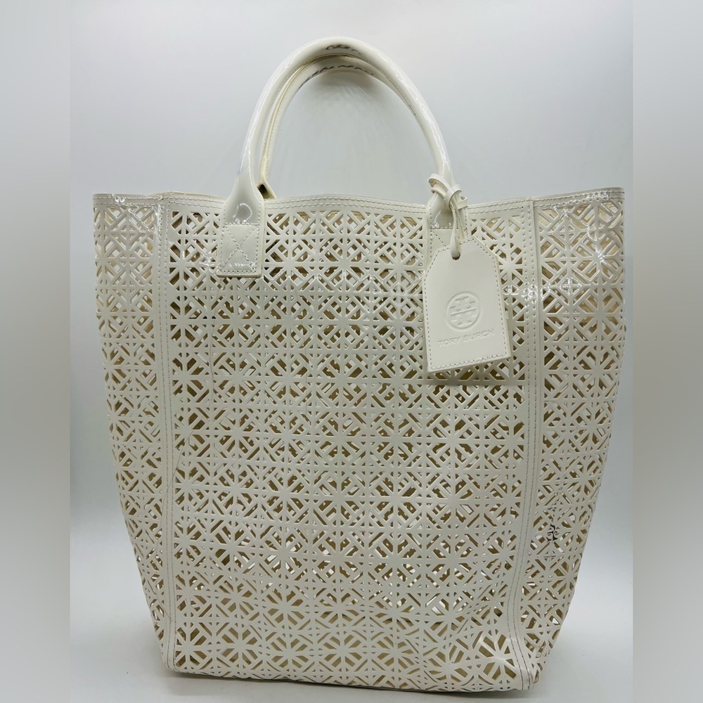 Tory Burch white geometric laser cut out tote bag - Picture 1 of 13